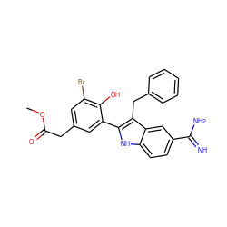 COC(=O)Cc1cc(Br)c(O)c(-c2[nH]c3ccc(C(=N)N)cc3c2Cc2ccccc2)c1 ZINC000029482691