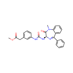 COC(=O)Cc1cccc(NC(=O)N[C@@H]2N=C(c3ccccc3)c3ccccc3N(C)C2=O)c1 ZINC000013732957