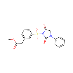 COC(=O)Cc1cccc(S(=O)(=O)N2C(=O)CN(c3ccccc3)C2=O)c1 ZINC000013763588