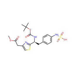 COC(=O)Cc1csc([C@H](Cc2ccc(NS(=O)(=O)O)cc2)NC(=O)OC(C)(C)C)n1 ZINC000114374986