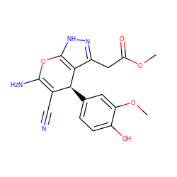 COC(=O)Cc1n[nH]c2c1[C@@H](c1ccc(O)c(OC)c1)C(C#N)=C(N)O2 ZINC000008566308