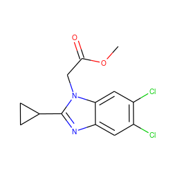 COC(=O)Cn1c(C2CC2)nc2cc(Cl)c(Cl)cc21 ZINC001772648569