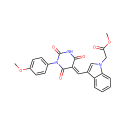 COC(=O)Cn1cc(/C=C2\C(=O)NC(=O)N(c3ccc(OC)cc3)C2=O)c2ccccc21 ZINC000015768762