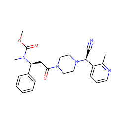 COC(=O)N(C)[C@@H](CC(=O)N1CCN([C@@H](C#N)c2cccnc2C)CC1)c1ccccc1 ZINC000013833253