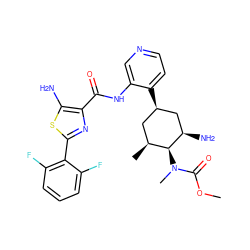 COC(=O)N(C)[C@H]1[C@@H](C)C[C@@H](c2ccncc2NC(=O)c2nc(-c3c(F)cccc3F)sc2N)C[C@H]1N ZINC000149247488