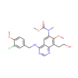 COC(=O)N(C)c1cc2c(NCc3ccc(OC)c(Cl)c3)ncnc2c(CCO)c1OC ZINC000045349414