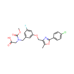 COC(=O)N(CC(=O)O)Cc1cc(F)cc(OCc2nc(-c3ccc(Cl)cc3)oc2C)c1 ZINC000140383180