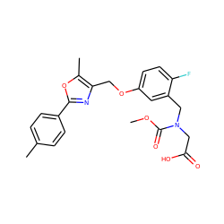 COC(=O)N(CC(=O)O)Cc1cc(OCc2nc(-c3ccc(C)cc3)oc2C)ccc1F ZINC000653825938