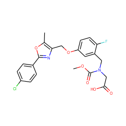 COC(=O)N(CC(=O)O)Cc1cc(OCc2nc(-c3ccc(Cl)cc3)oc2C)ccc1F ZINC000043175986