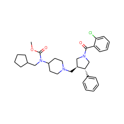 COC(=O)N(CC1CCCC1)C1CCN(C[C@H]2CN(C(=O)c3ccccc3Cl)C[C@@H]2c2ccccc2)CC1 ZINC000026660710