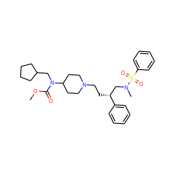 COC(=O)N(CC1CCCC1)C1CCN(CC[C@H](CN(C)S(=O)(=O)c2ccccc2)c2ccccc2)CC1 ZINC000026660736