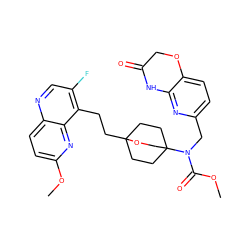 COC(=O)N(Cc1ccc2c(n1)NC(=O)CO2)C12CCC(CCc3c(F)cnc4ccc(OC)nc34)(CC1)OC2 ZINC000222906224