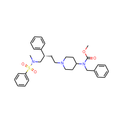 COC(=O)N(Cc1ccccc1)C1CCN(CC[C@H](CN(C)S(=O)(=O)c2ccccc2)c2ccccc2)CC1 ZINC000026495976