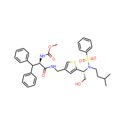 COC(=O)N[C@@H](C(=O)NCc1csc([C@@H](CO)N(CCC(C)C)S(=O)(=O)c2ccccc2)c1)C(c1ccccc1)c1ccccc1 ZINC000219712889
