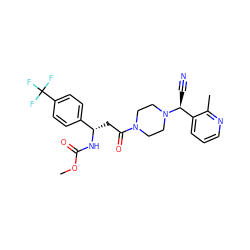 COC(=O)N[C@@H](CC(=O)N1CCN([C@@H](C#N)c2cccnc2C)CC1)c1ccc(C(F)(F)F)cc1 ZINC000013833249