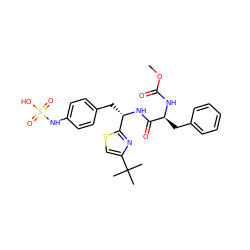 COC(=O)N[C@@H](Cc1ccccc1)C(=O)N[C@@H](Cc1ccc(NS(=O)(=O)O)cc1)c1nc(C(C)(C)C)cs1 ZINC000113898036