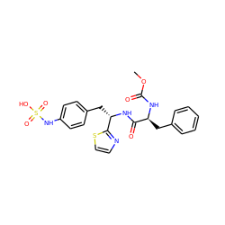 COC(=O)N[C@@H](Cc1ccccc1)C(=O)N[C@@H](Cc1ccc(NS(=O)(=O)O)cc1)c1nccs1 ZINC000113897329