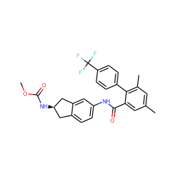 COC(=O)N[C@@H]1Cc2ccc(NC(=O)c3cc(C)cc(C)c3-c3ccc(C(F)(F)F)cc3)cc2C1 ZINC000013471193