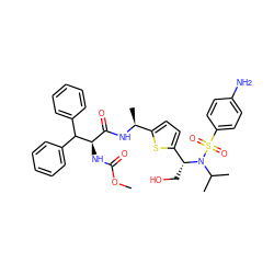 COC(=O)N[C@H](C(=O)N[C@@H](C)c1ccc([C@@H](CO)N(C(C)C)S(=O)(=O)c2ccc(N)cc2)s1)C(c1ccccc1)c1ccccc1 ZINC000207267934