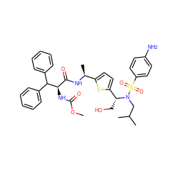 COC(=O)N[C@H](C(=O)N[C@@H](C)c1ccc([C@@H](CO)N(CC(C)C)S(=O)(=O)c2ccc(N)cc2)s1)C(c1ccccc1)c1ccccc1 ZINC000222265336