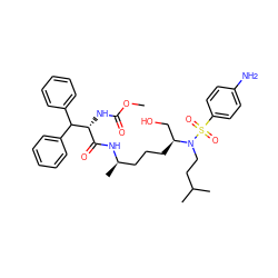 COC(=O)N[C@H](C(=O)N[C@H](C)CCC[C@@H](CO)N(CCC(C)C)S(=O)(=O)c1ccc(N)cc1)C(c1ccccc1)c1ccccc1 ZINC000058548343