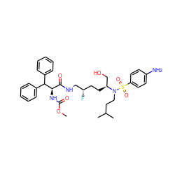 COC(=O)N[C@H](C(=O)NC[C@@H](F)CC[C@@H](CO)N(CCC(C)C)S(=O)(=O)c1ccc(N)cc1)C(c1ccccc1)c1ccccc1 ZINC000168554687