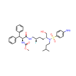 COC(=O)N[C@H](C(=O)NC[C@H](F)CC[C@H](CO)N(CCC(C)C)S(=O)(=O)c1ccc(N)cc1)C(c1ccccc1)c1ccccc1 ZINC001772602916