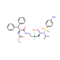 COC(=O)N[C@H](C(=O)NCCC(F)(F)C[C@@H](CO)N(C(C)C)S(=O)(=O)c1ccc(N)cc1)C(c1ccccc1)c1ccccc1 ZINC000168561681