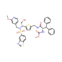 COC(=O)N[C@H](C(=O)NCc1ccc([C@@H](CO)N(Cc2ccnc(OC)c2)S(=O)(=O)c2ccc3scnc3c2)s1)C(c1ccccc1)c1ccccc1 ZINC000207255228