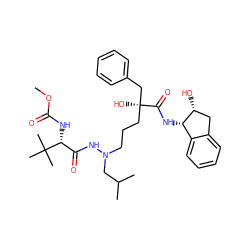 COC(=O)N[C@H](C(=O)NN(CCC[C@@](O)(Cc1ccccc1)C(=O)N[C@H]1c2ccccc2C[C@H]1O)CC(C)C)C(C)(C)C ZINC000029134256