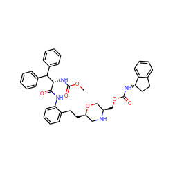COC(=O)N[C@H](C(=O)Nc1ccccc1CC[C@@H]1CN[C@H](COC(=O)N[C@H]2CCc3ccccc32)CO1)C(c1ccccc1)c1ccccc1 ZINC000222635967