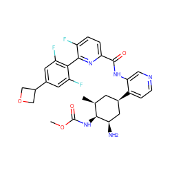 COC(=O)N[C@H]1[C@@H](C)C[C@@H](c2ccncc2NC(=O)c2ccc(F)c(-c3c(F)cc(C4COC4)cc3F)n2)C[C@H]1N ZINC000261109238