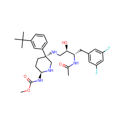 COC(=O)N[C@H]1CC[C@@](NC[C@@H](O)[C@H](Cc2cc(F)cc(F)c2)NC(C)=O)(c2cccc(C(C)(C)C)c2)CN1 ZINC000049695410