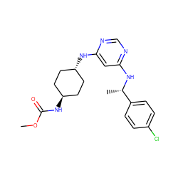 COC(=O)N[C@H]1CC[C@H](Nc2cc(N[C@@H](C)c3ccc(Cl)cc3)ncn2)CC1 ZINC000254134359