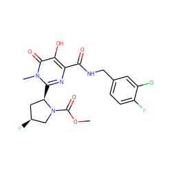 COC(=O)N1C[C@@H](F)C[C@H]1c1nc(C(=O)NCc2ccc(F)c(Cl)c2)c(O)c(=O)n1C ZINC000058590718