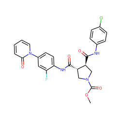 COC(=O)N1C[C@H](C(=O)Nc2ccc(Cl)cc2)[C@@H](C(=O)Nc2ccc(-n3ccccc3=O)cc2F)C1 ZINC000058581315