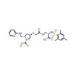 COC(=O)N1C[C@H](OCC(=O)NC[C@H](NS(=O)(=O)c2c(C)cc(C)cc2C)C(=O)O)C[C@H]1CNc1ccccn1 ZINC000028710139