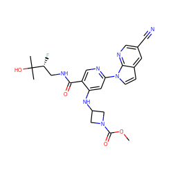 COC(=O)N1CC(Nc2cc(-n3ccc4cc(C#N)cnc43)ncc2C(=O)NC[C@@H](F)C(C)(C)O)C1 ZINC001772592946