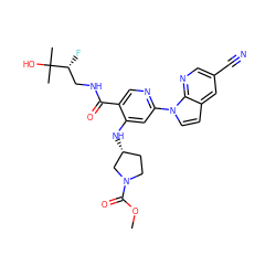 COC(=O)N1CC[C@@H](Nc2cc(-n3ccc4cc(C#N)cnc43)ncc2C(=O)NC[C@@H](F)C(C)(C)O)C1 ZINC001772593678