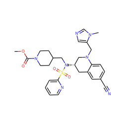 COC(=O)N1CCC(CN([C@H]2Cc3cc(C#N)ccc3N(Cc3cncn3C)C2)S(=O)(=O)c2ccccn2)CC1 ZINC000016052492