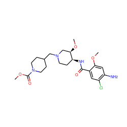 COC(=O)N1CCC(CN2CC[C@H](NC(=O)c3cc(Cl)c(N)cc3OC)[C@H](OC)C2)CC1 ZINC000168943245