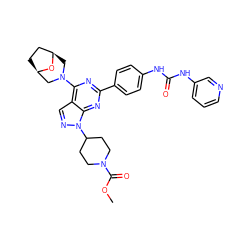 COC(=O)N1CCC(n2ncc3c(N4C[C@@H]5CC[C@H](C4)O5)nc(-c4ccc(NC(=O)Nc5cccnc5)cc4)nc32)CC1 ZINC000049695178