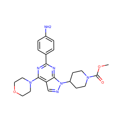 COC(=O)N1CCC(n2ncc3c(N4CCOCC4)nc(-c4ccc(N)cc4)nc32)CC1 ZINC000049783650