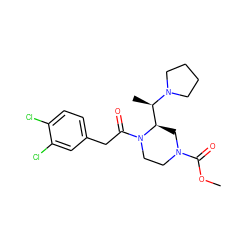 COC(=O)N1CCN(C(=O)Cc2ccc(Cl)c(Cl)c2)[C@@H]([C@@H](C)N2CCCC2)C1 ZINC000013863719