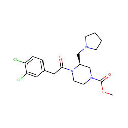 COC(=O)N1CCN(C(=O)Cc2ccc(Cl)c(Cl)c2)[C@@H](CN2CCCC2)C1 ZINC000000597739