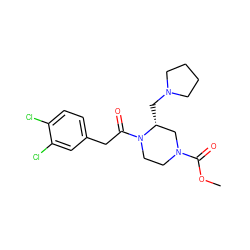 COC(=O)N1CCN(C(=O)Cc2ccc(Cl)c(Cl)c2)[C@H](CN2CCCC2)C1 ZINC000003792990