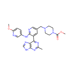 COC(=O)N1CCN(Cc2cnc(Nc3ccc(OC)nc3)c(-c3nc(C)nc4[nH]cnc34)c2)CC1 ZINC000113148791