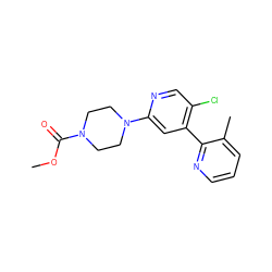 COC(=O)N1CCN(c2cc(-c3ncccc3C)c(Cl)cn2)CC1 ZINC000141961781