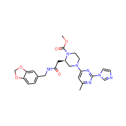 COC(=O)N1CCN(c2cc(C)nc(-n3ccnc3)n2)C[C@H]1CC(=O)NCc1ccc2c(c1)OCO2 ZINC000035272765