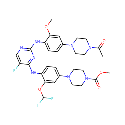 COC(=O)N1CCN(c2ccc(Nc3nc(Nc4ccc(N5CCN(C(C)=O)CC5)cc4OC)ncc3F)c(OC(F)F)c2)CC1 ZINC001772650074